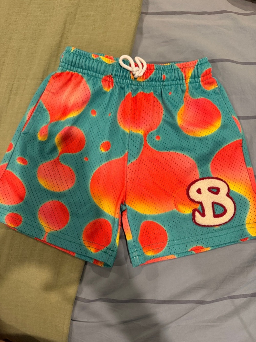 Bright Teal & Coral Kids Athletic Shorts - B Patch